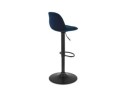 Tabouret réglable FINLEY en velours bleu et pied en métal noir