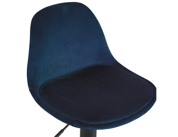 Tabouret réglable FINLEY en velours bleu et pied en métal noir