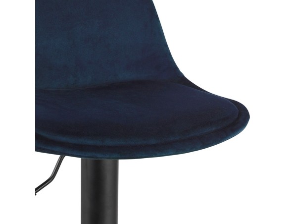 Tabouret réglable FINLEY en velours bleu et pied en métal noir