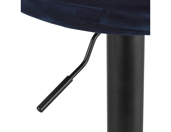 Tabouret réglable FINLEY en velours bleu et pied en métal noir