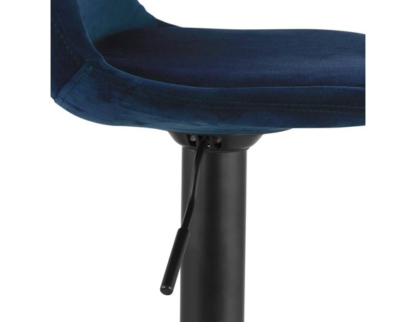 Tabouret réglable FINLEY en velours bleu et pied en métal noir