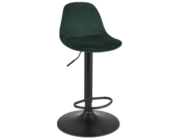 Tabouret réglable FINLEY en velours vert et pied en métal noir