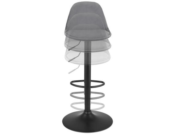 Tabouret réglable FINLEY en velours gris et pied en métal noir