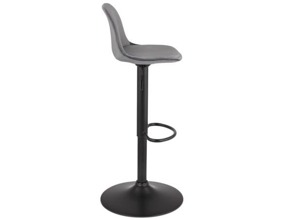 Tabouret réglable FINLEY en velours gris et pied en métal noir