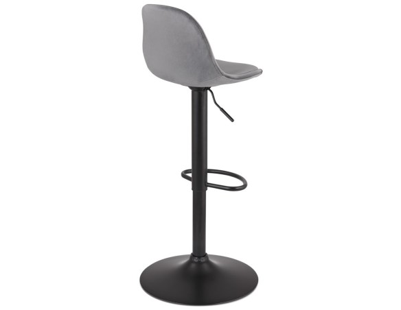 Tabouret réglable FINLEY en velours gris et pied en métal noir