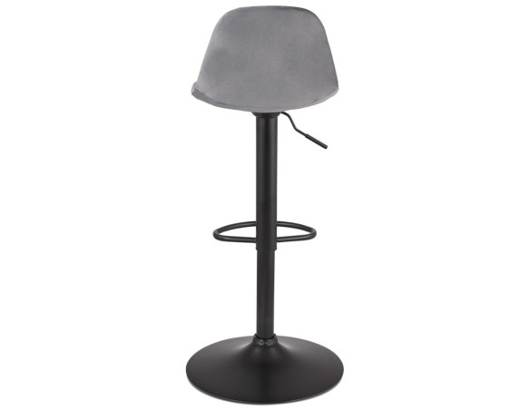 Tabouret réglable FINLEY en velours gris et pied en métal noir