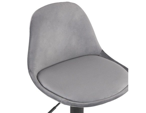 Tabouret réglable FINLEY en velours gris et pied en métal noir