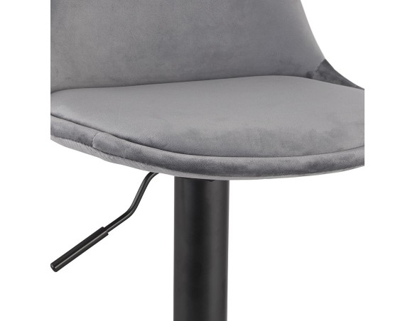Tabouret réglable FINLEY en velours gris et pied en métal noir