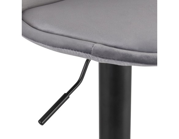 Tabouret réglable FINLEY en velours gris et pied en métal noir
