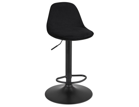 Tabouret réglable FINLEY en velours noir et pied en métal noir