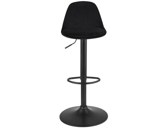 Tabouret réglable FINLEY en velours noir et pied en métal noir