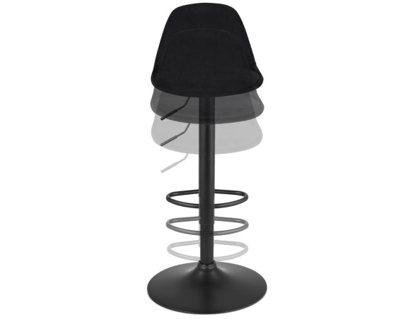 Tabouret réglable FINLEY en velours noir et pied en métal noir