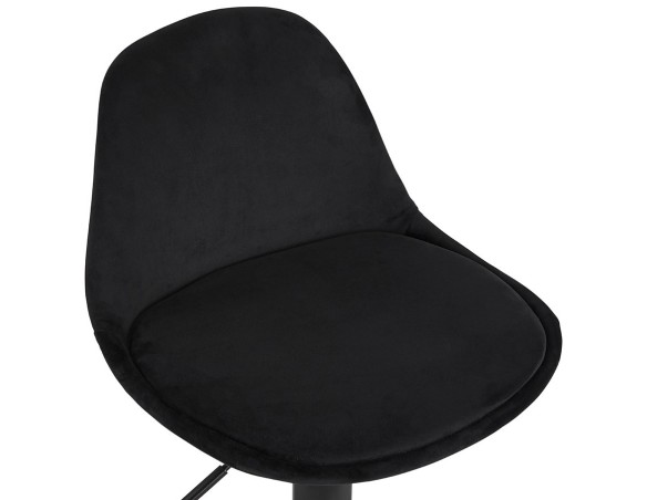 Tabouret réglable FINLEY en velours noir et pied en métal noir