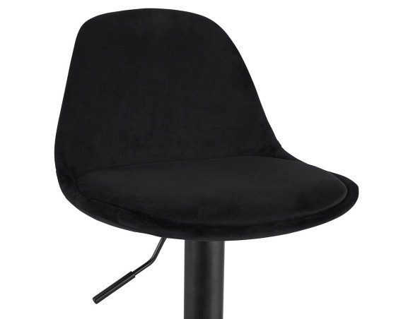 Tabouret réglable FINLEY en velours noir et pied en métal noir