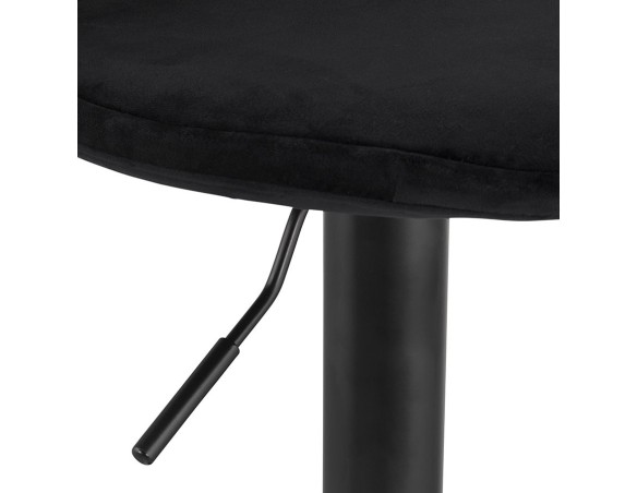 Tabouret réglable FINLEY en velours noir et pied en métal noir