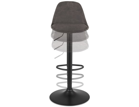 Tabouret réglable CROUPION en microfibre gris foncé et pied en métal noir