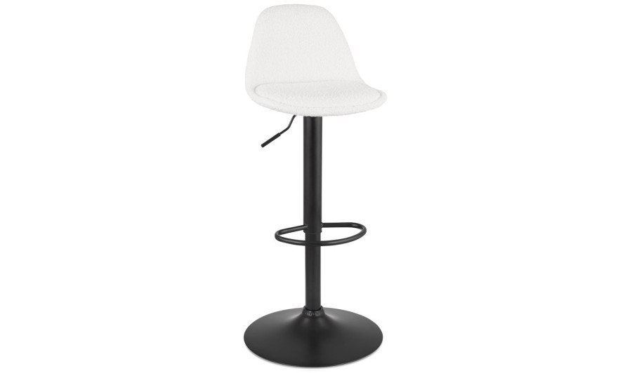 BS06430WHBL 5404028337448 Tabouret réglable LANCELOT en tissu bouclé blanc et pied en métal noir