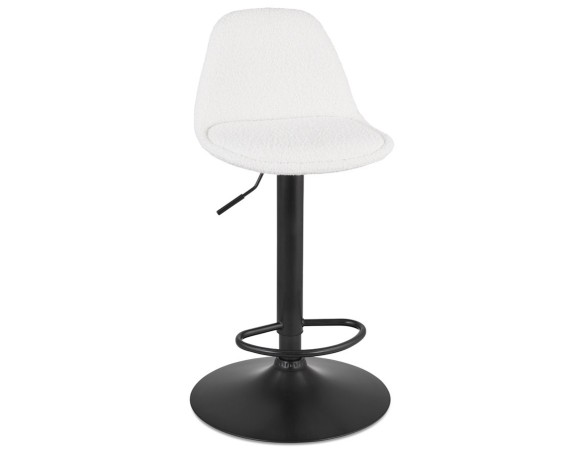 Tabouret réglable LANCELOT en tissu bouclé blanc et pied en métal noir