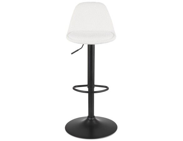 Tabouret réglable LANCELOT en tissu bouclé blanc et pied en métal noir