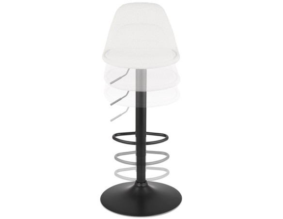 Tabouret réglable LANCELOT en tissu bouclé blanc et pied en métal noir