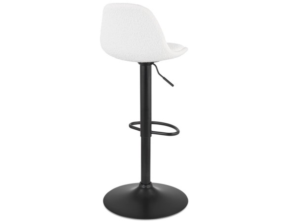 Tabouret réglable LANCELOT en tissu bouclé blanc et pied en métal noir