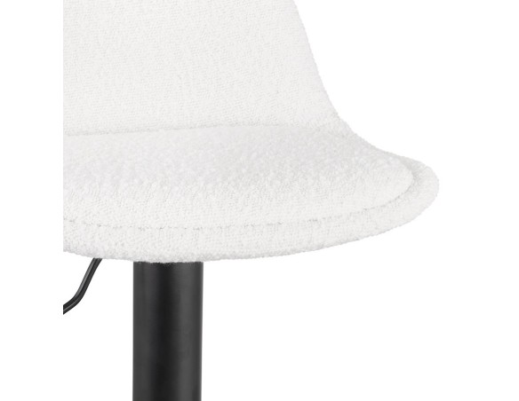 Tabouret réglable LANCELOT en tissu bouclé blanc et pied en métal noir