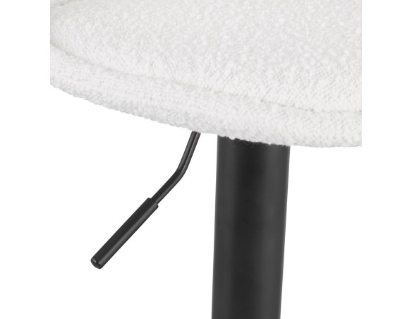 Tabouret réglable LANCELOT en tissu bouclé blanc et pied en métal noir