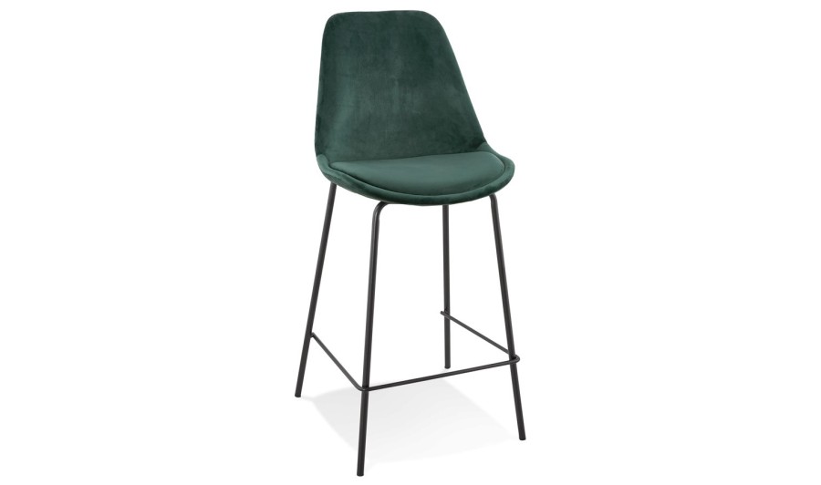 BS04930GEBL 5404028307403 Tabouret snack mi-hauteur SPARK MINI en velours vert et pieds en métal noir