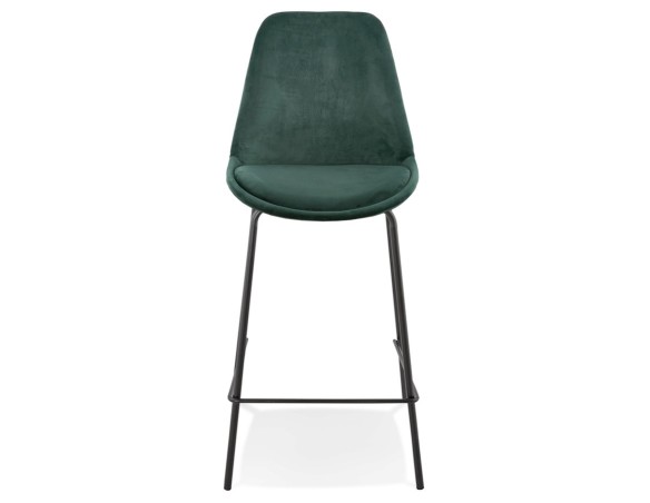 Tabouret snack mi-hauteur SPARK MINI en velours vert et pieds en métal noir