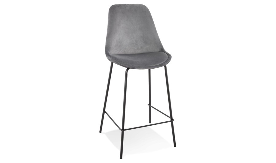 BS04940GRBL 5404028307427 Tabouret snack mi-hauteur SPARK MINI en velours gris et pieds en métal noir