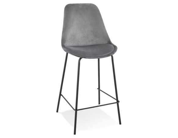 BS04940GRBL 5404028307427 Tabouret snack mi-hauteur SPARK MINI en velours gris et pieds en métal noir