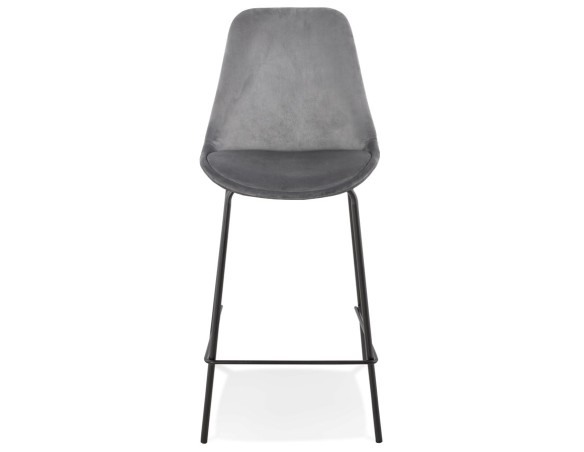 Tabouret snack mi-hauteur SPARK MINI en velours gris et pieds en métal noir