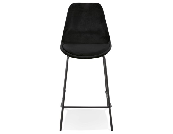 Tabouret snack mi-hauteur SPARK MINI en velours noir et pieds en métal noir