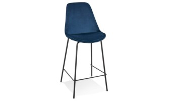 BS04960BUBL 5404028307465 Tabouret snack mi-hauteur SPARK MINI en velours bleu et pieds en métal noir