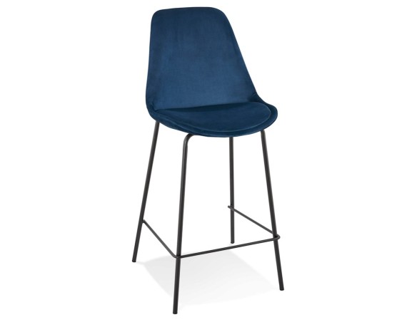 BS04960BUBL 5404028307465 Tabouret snack mi-hauteur SPARK MINI en velours bleu et pieds en métal noir