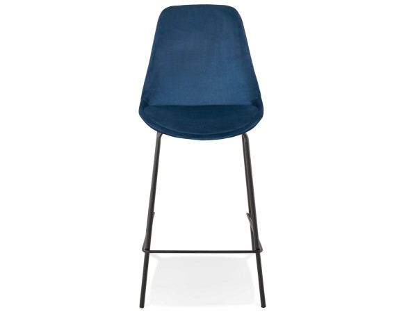 Tabouret snack mi-hauteur SPARK MINI en velours bleu et pieds en métal noir