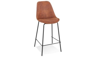 BS04970BRBL 5404028307489 Tabouret snack mi-hauteur TAO MINI en microfibre brune et pieds en métal noir