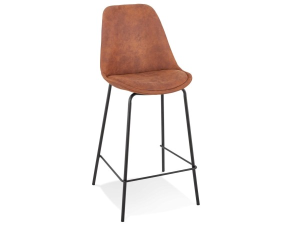 BS04970BRBL 5404028307489 Tabouret snack mi-hauteur TAO MINI en microfibre brune et pieds en métal noir