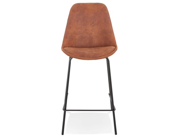Tabouret snack mi-hauteur TAO MINI en microfibre brune et pieds en métal noir