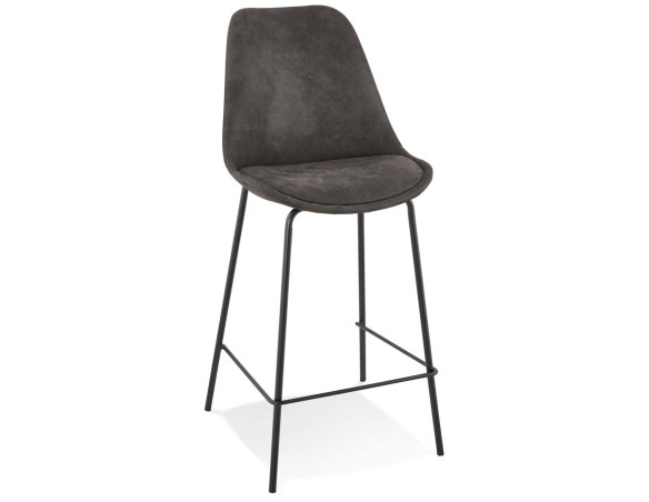 BS04980DGBL 5404028307502 Tabouret snack mi-hauteur TAO MINI en microfibre grise et pieds en métal noir