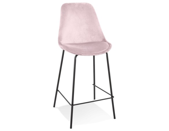 BS05680PIBL 5404028318539 Tabouret snack mi-hauteur SPARK MINI en velours rose et pieds en métal noir