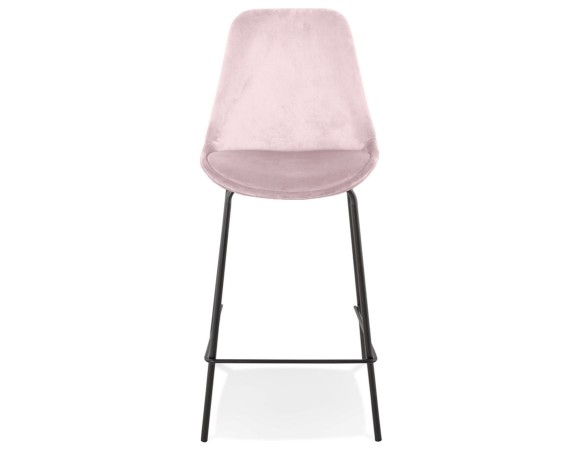 Tabouret snack mi-hauteur SPARK MINI en velours rose et pieds en métal noir
