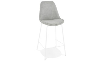 BS05890GRWH 5404028331620 Tabouret snack mi-hauteur ALOE MINI en tissu gris avec pied en métal blanc