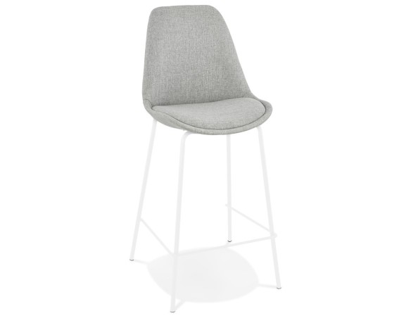 BS05890GRWH 5404028331620 Tabouret snack mi-hauteur ALOE MINI en tissu gris avec pied en métal blanc