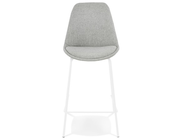 Tabouret snack mi-hauteur ALOE MINI en tissu gris avec pied en métal blanc