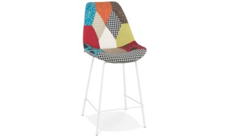 BS05970DIWH 5404028331781 Tabouret snack mi-hauteur CAPSUL MINI style patchwork avec pied en métal blanc
