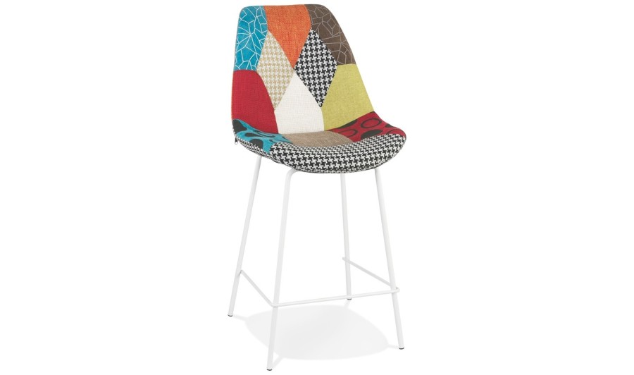 BS05970DIWH 5404028331781 Tabouret snack mi-hauteur CAPSUL MINI style patchwork avec pied en métal blanc