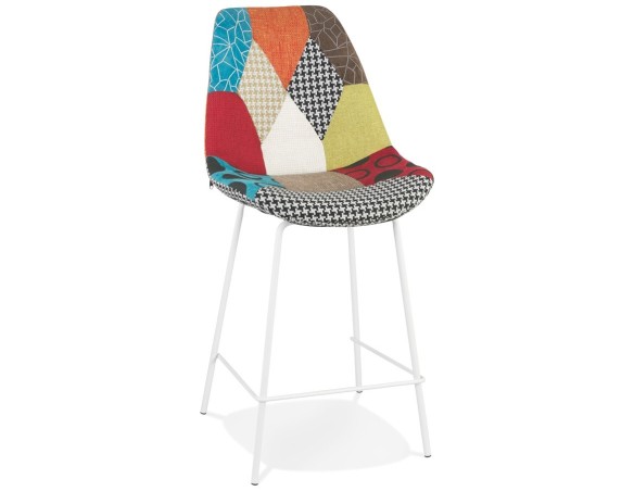 BS05970DIWH 5404028331781 Tabouret snack mi-hauteur CAPSUL MINI style patchwork avec pied en métal blanc