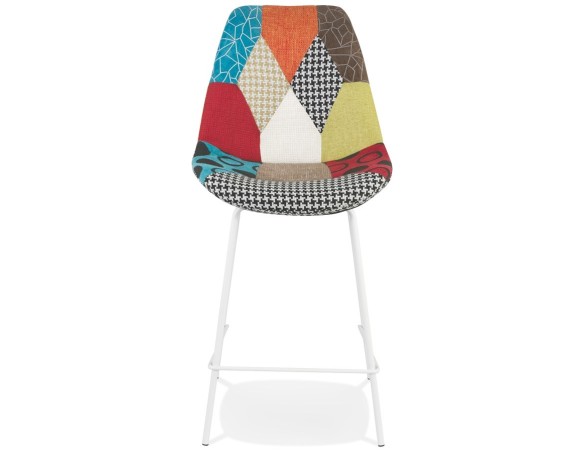 Tabouret snack mi-hauteur CAPSUL MINI style patchwork avec pied en métal blanc