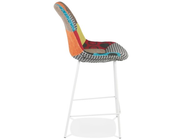 Tabouret snack mi-hauteur CAPSUL MINI style patchwork avec pied en métal blanc